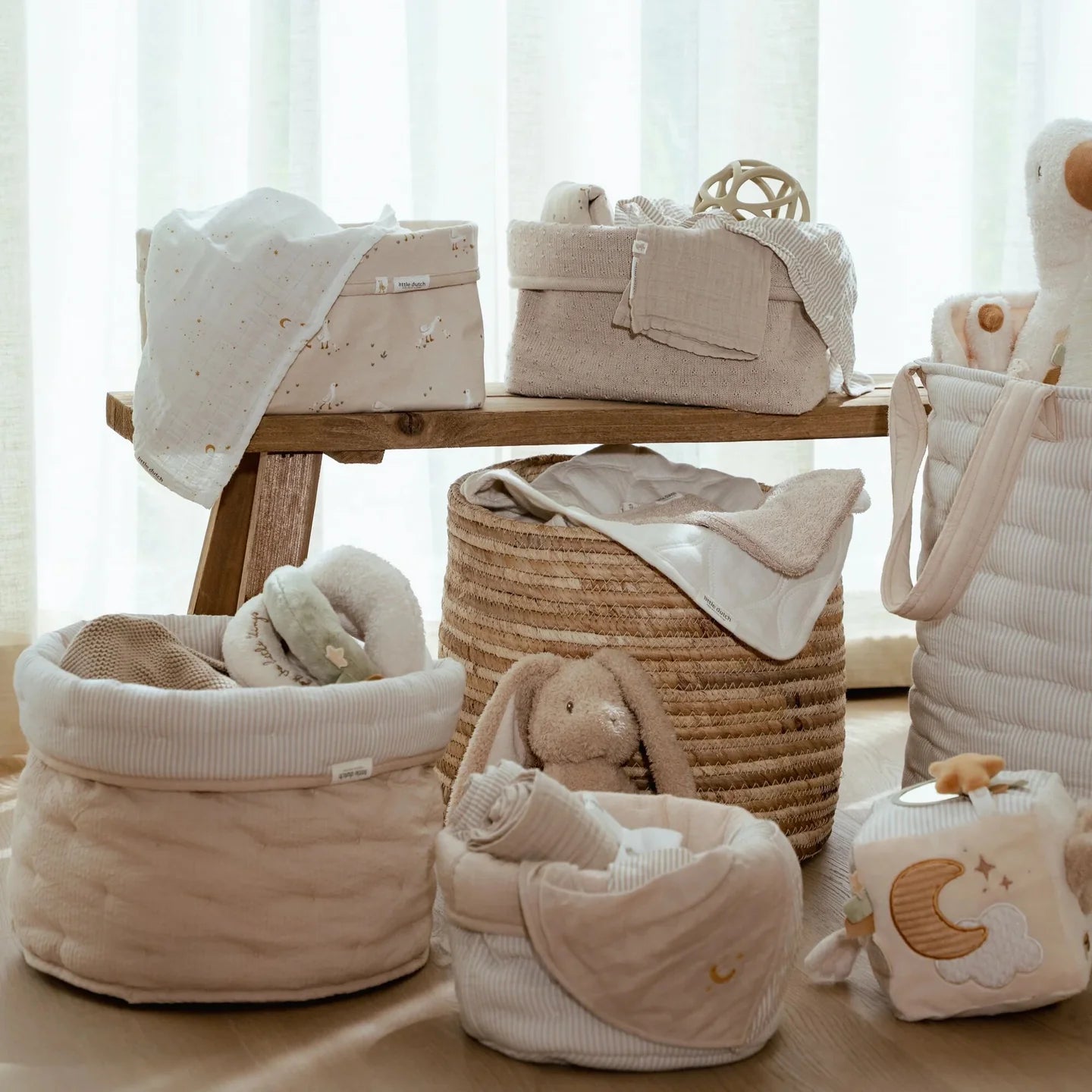 Quilted Basket Large | Beige Stripes