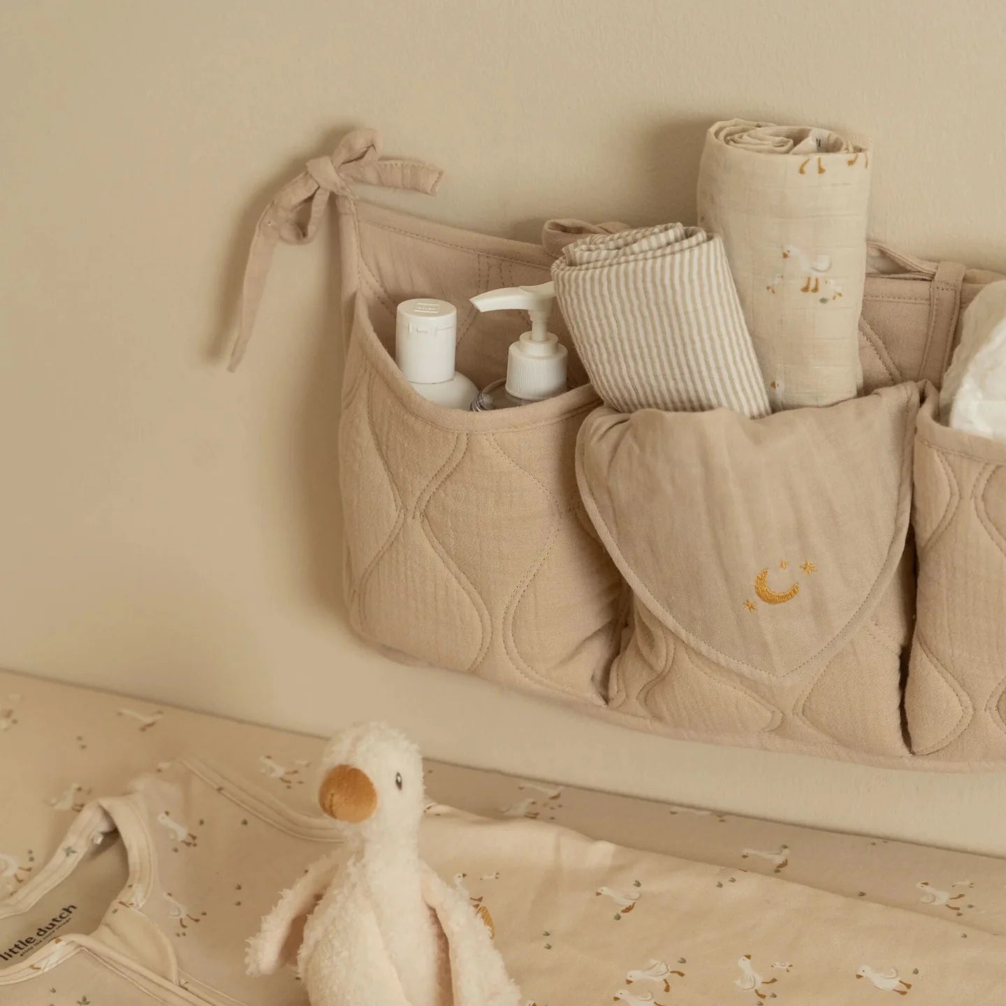 Set of 2 Bandana Bibs | Beige Stripes