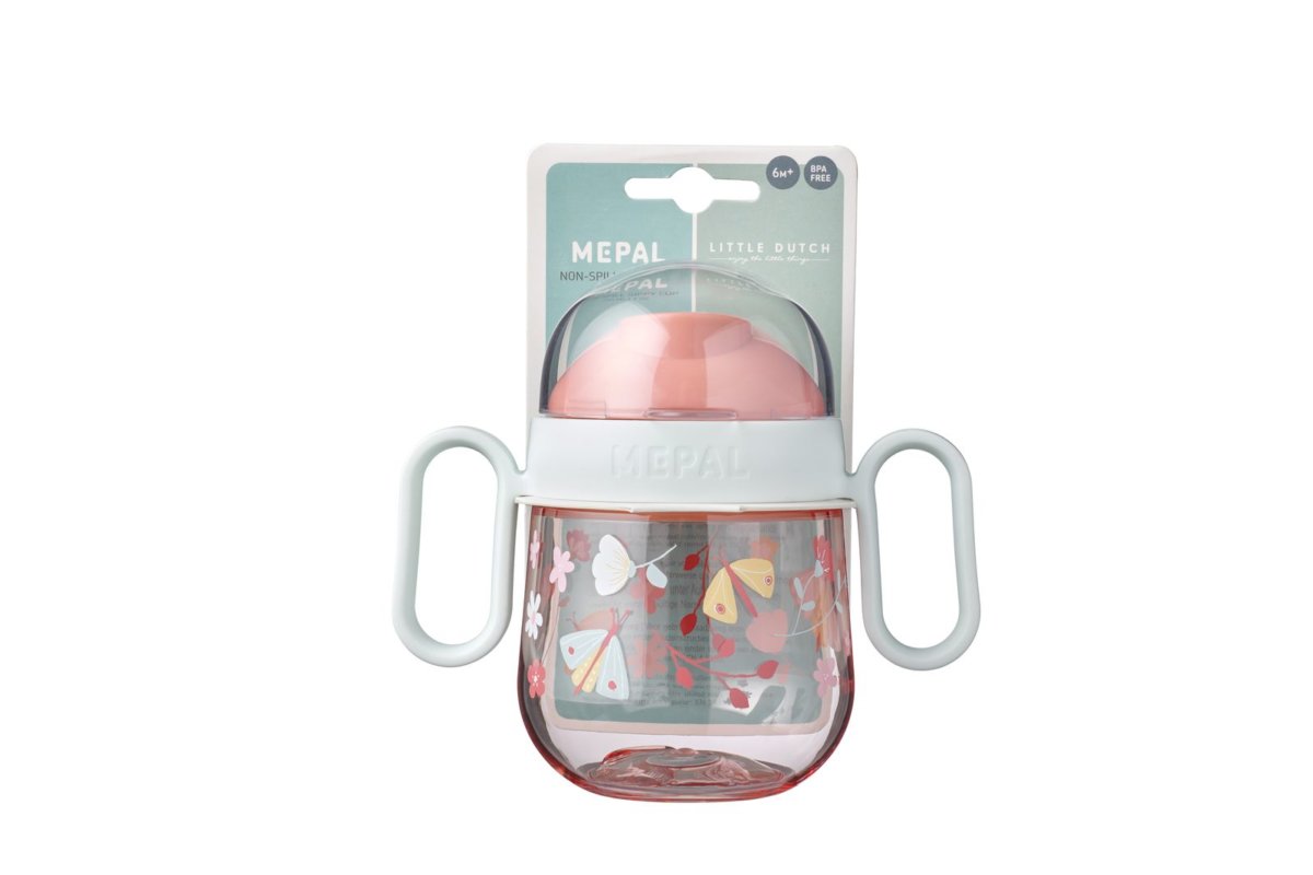 A spill-proof sippy cup – flowers and butterflies