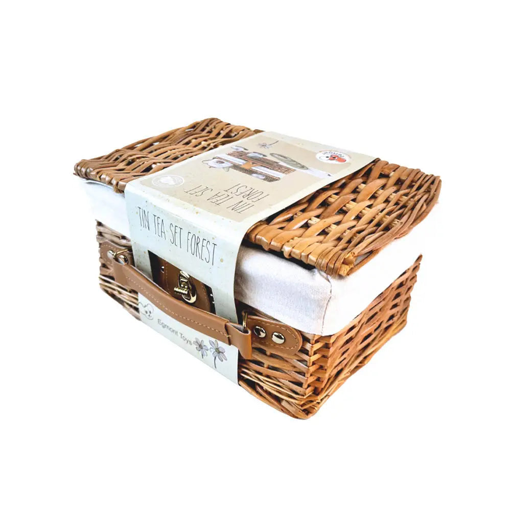 TIN TEA SET FOREST IN A WICKER BASKET