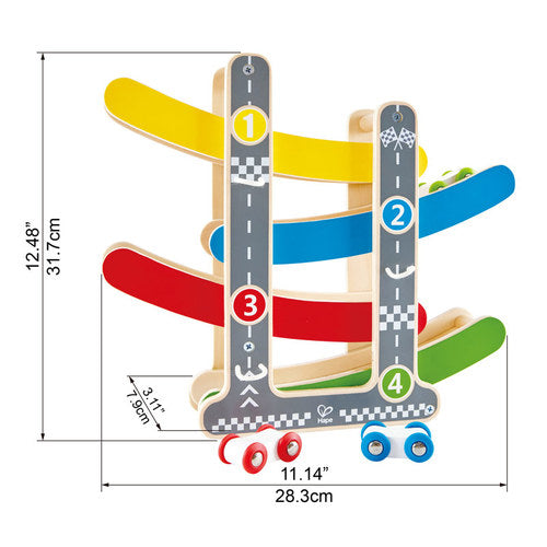 Solid Wood Racing Car Ramp + 3 Cars