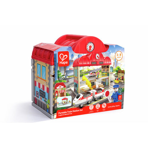 Portable Train Station! (40 pieces) by Hape