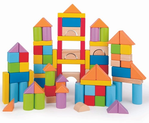 Set of 101 Colorful Wooden Building Blocks Hape