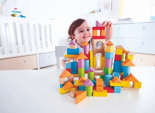 Set of 101 Colorful Wooden Building Blocks Hape