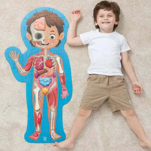 פאזל במזוודה - גוף האדם! (50 חלקים + 10 חלקי עץ) מבית Hape