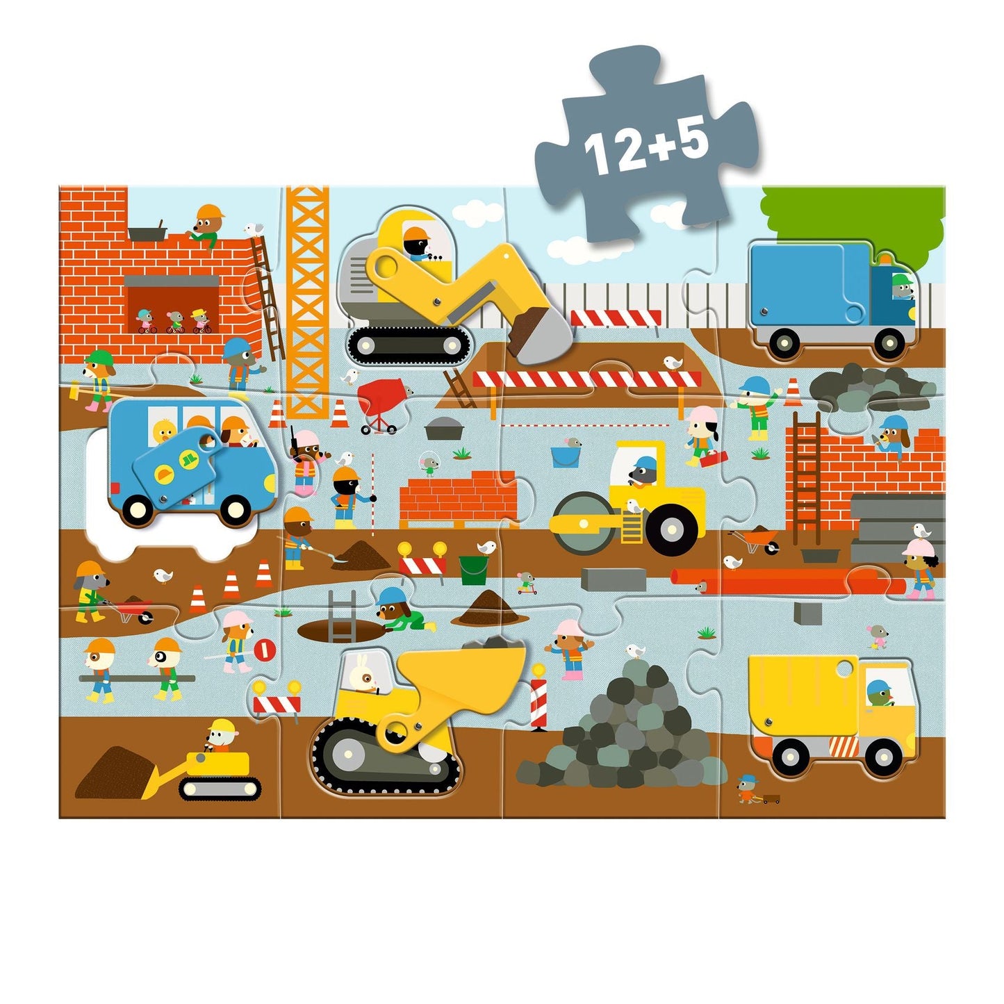 Floor puzzle 12+5 - Construction site