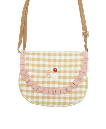 Gingham Embroidered Ruffle Bag