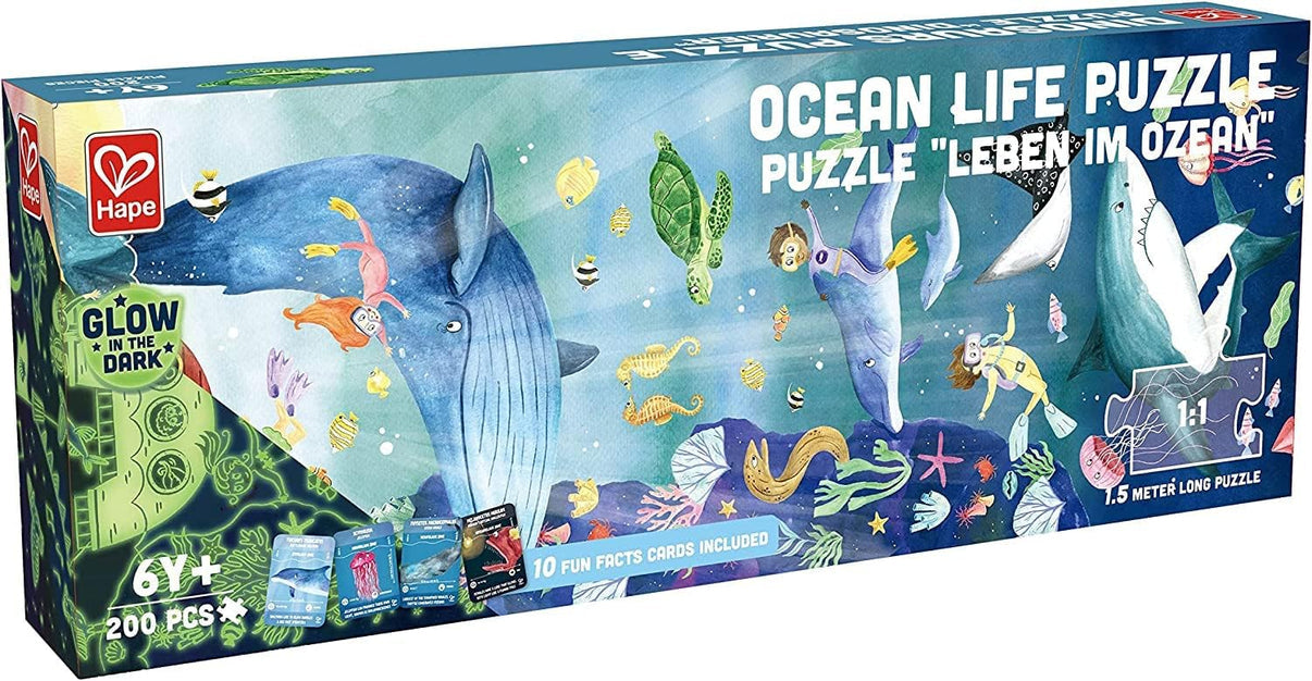 פאזל ענק 200 חלקים זוהר בחושך - החיים באוקיינוס - hape